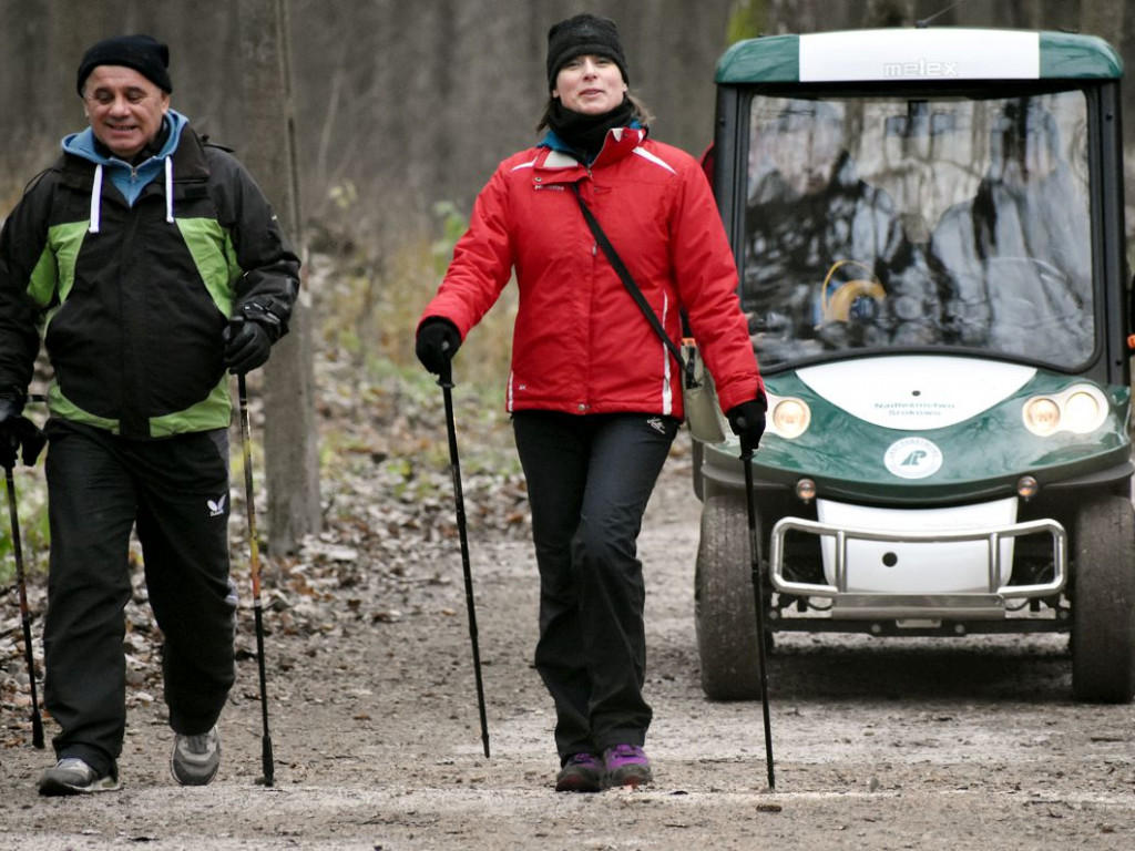 Spacerowali z kijkami po Wilczym Szańcu